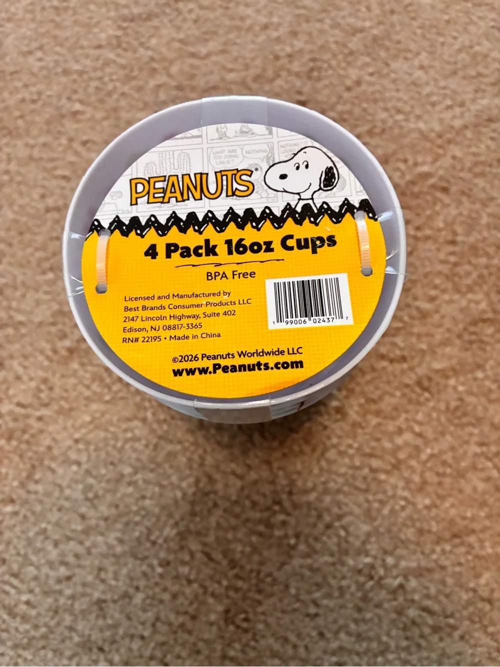 Peanuts Yellow White 4-Pack 16oz Cups